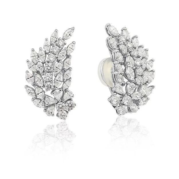 Brinco Ear Cuff Folhas Diamante Ouro Branco