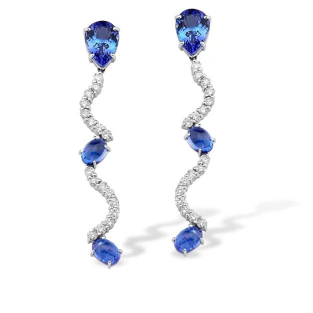 Brinco Tanzanita Diamantes Ouro Branco
