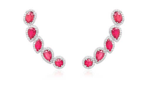 Brinco Ear Cuff Rubis Diamantes Ouro Branco