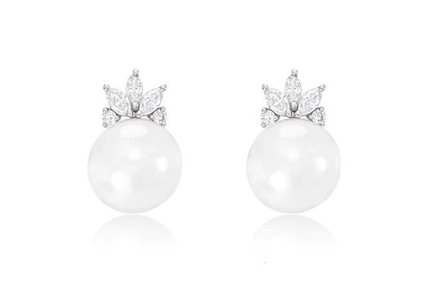 Brinco Pérola South Sea Diamantes Ouro Branco