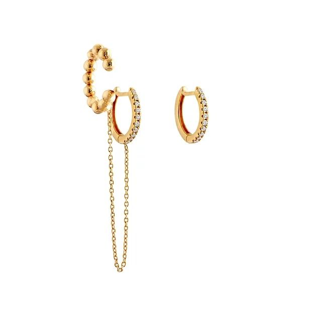 Brinco Argola Corrente Piercing Bolinhas