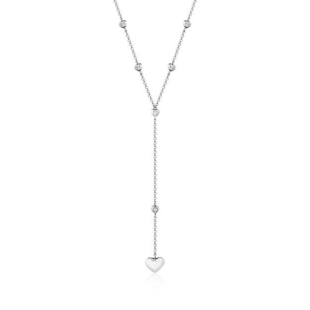 Colar Gravatinha Corações Diamantes Ouro Branco
