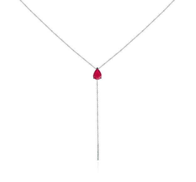 Colar Gravatinha Rubi  e Diamantes Ouro Branco
