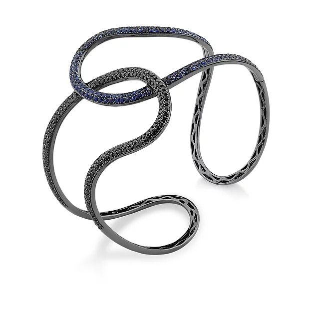 Bracelete Diamante Negro Safira Azul Ouro Branco