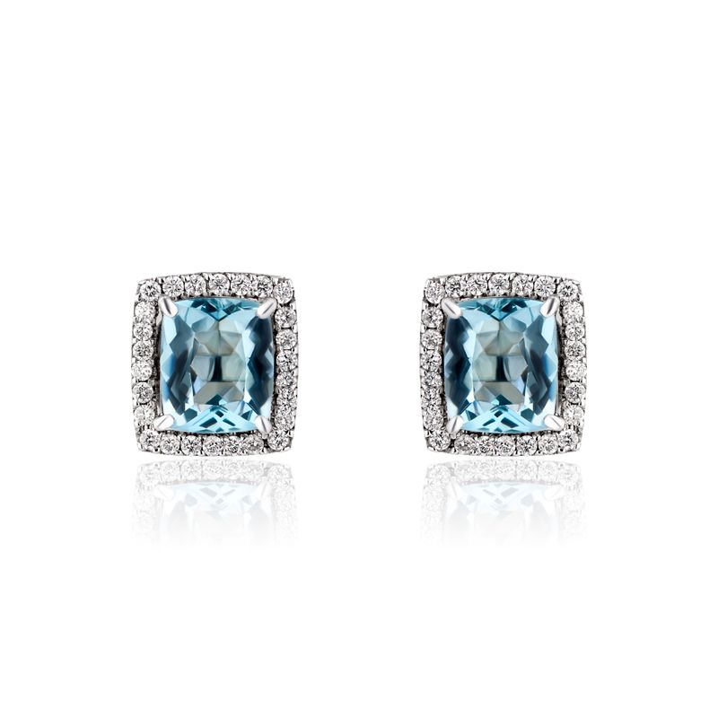 Brinco Agua Marinha Quadrado Diamantes Ouro Branco