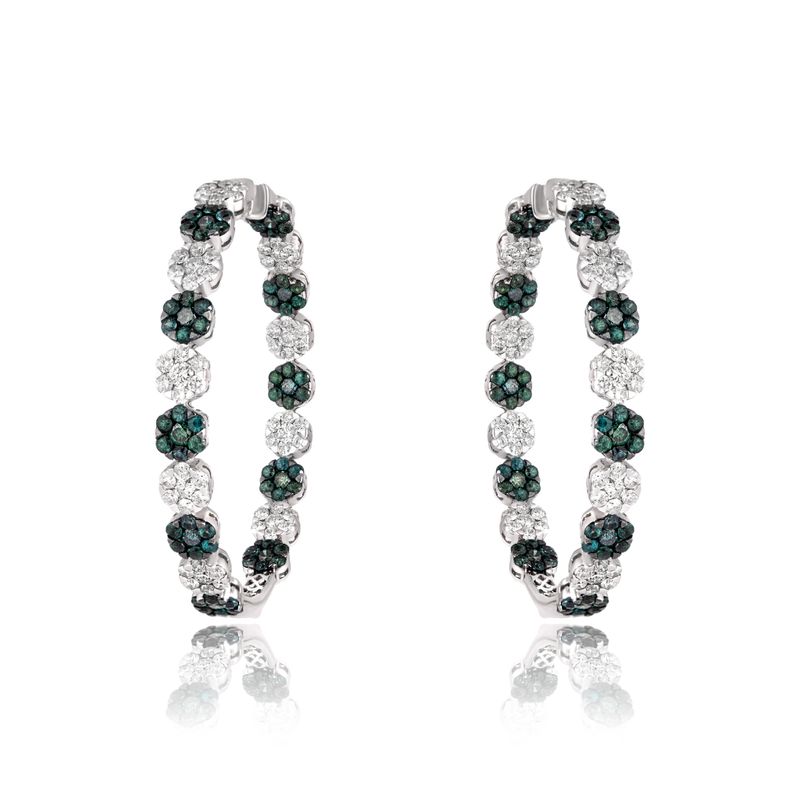 Brinco Argola Granada Verde Diamante Ouro Branco
