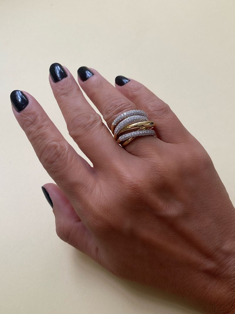Anel 3 Aros de Diamante Ouro Amarelo.