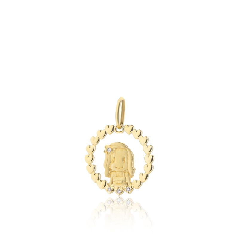 Pingente Menina 20MM Ouro Amarelo.