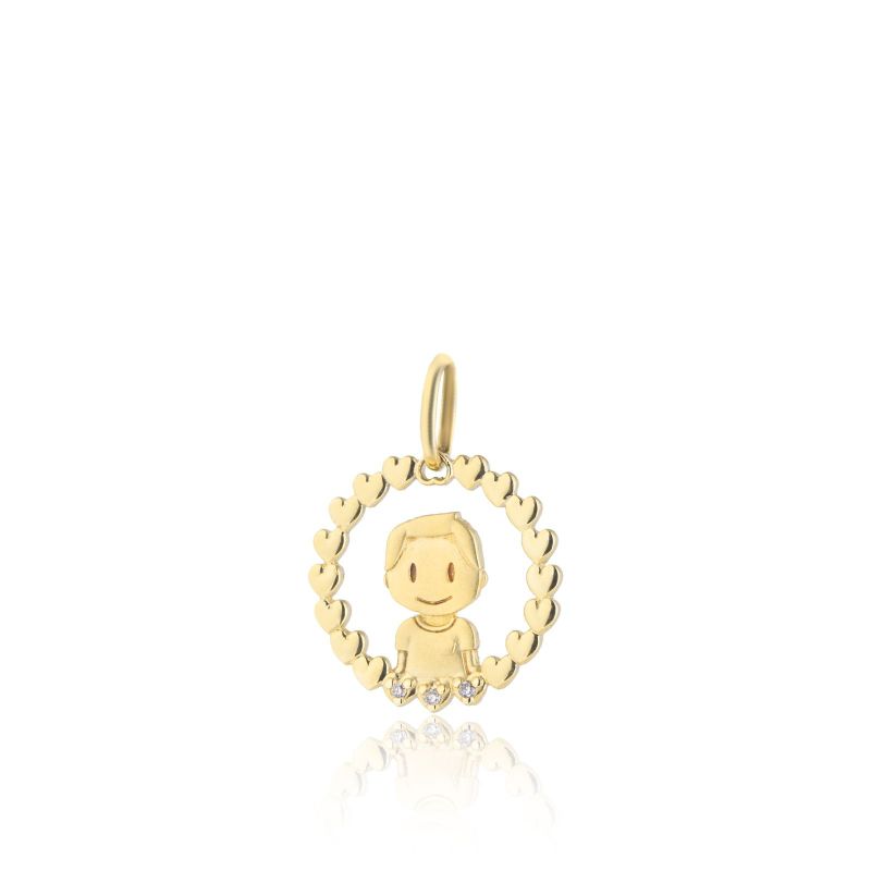 Pingente Menino 20MM com Diamante em Ouro Amarelo.