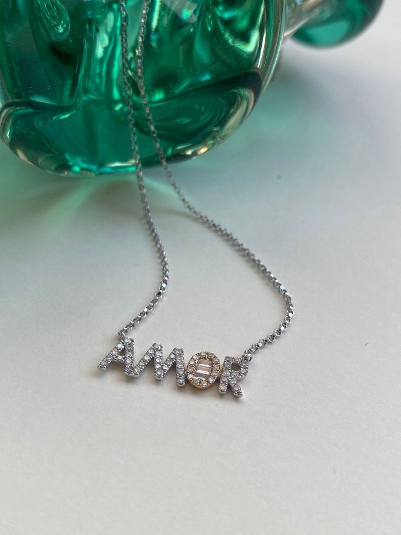 Colar AMOR Diamantes Ouro Branco