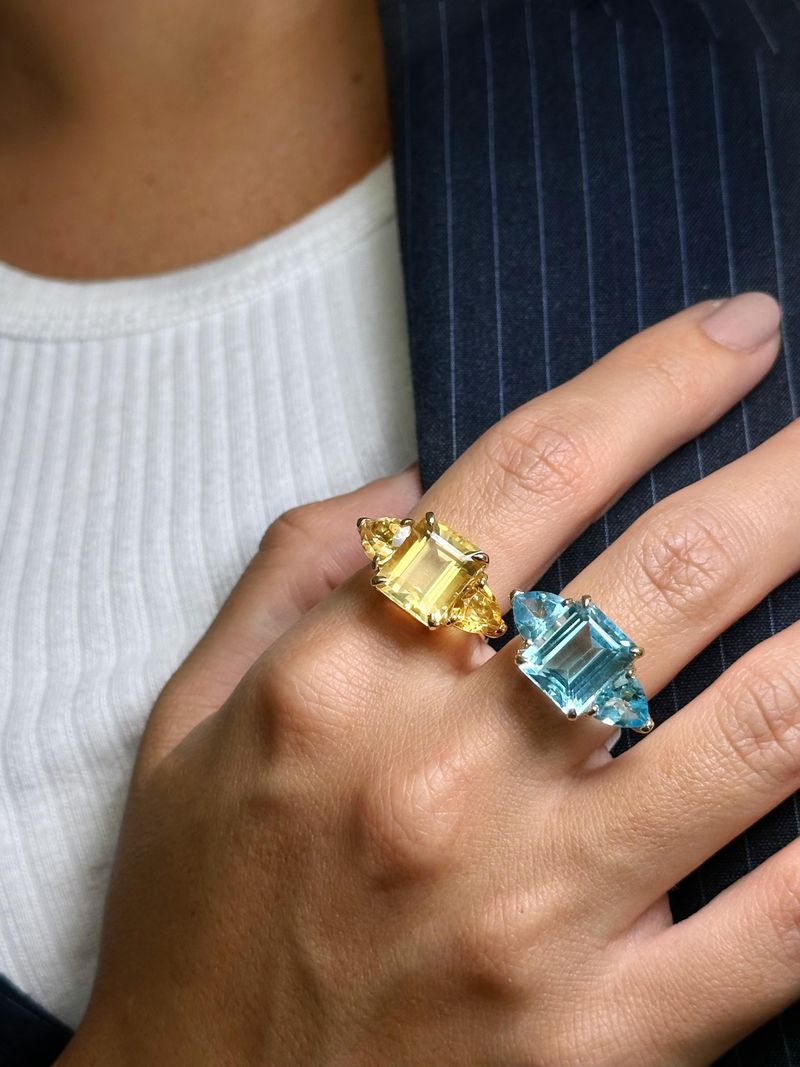Anel Trio Citrino Ouro Amarelo 