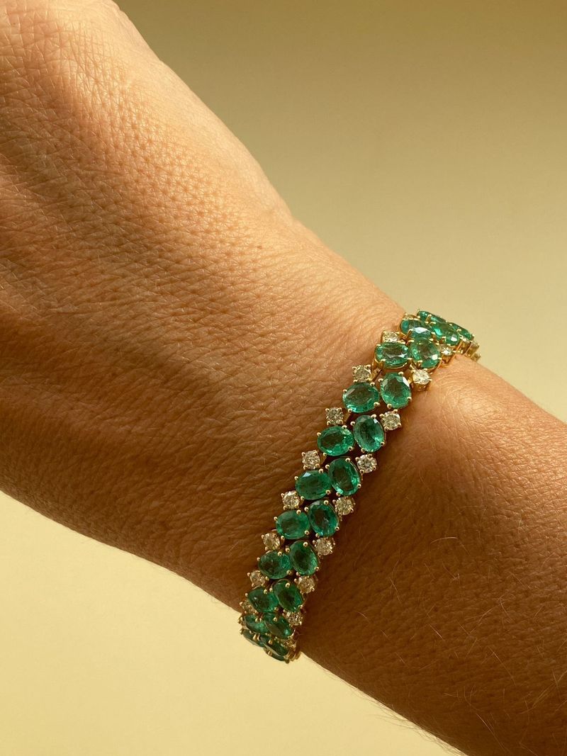 Pulseira Esmeralda e Diamante Ouro Amarelo