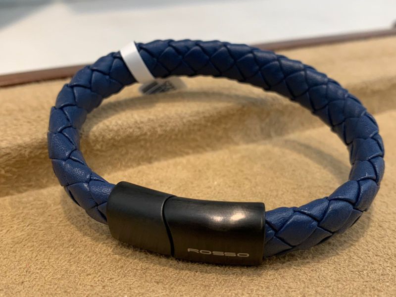 Bracelete Masculino Couro Azul com Fecho em Aço.