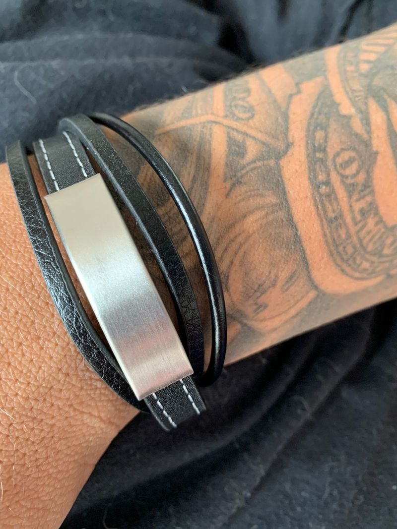Bracelete Masculino Couro Preto 4 Voltas