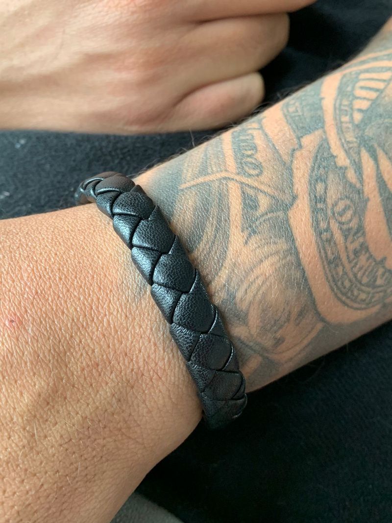 Bracelete Masculino Couro Preto Trançado