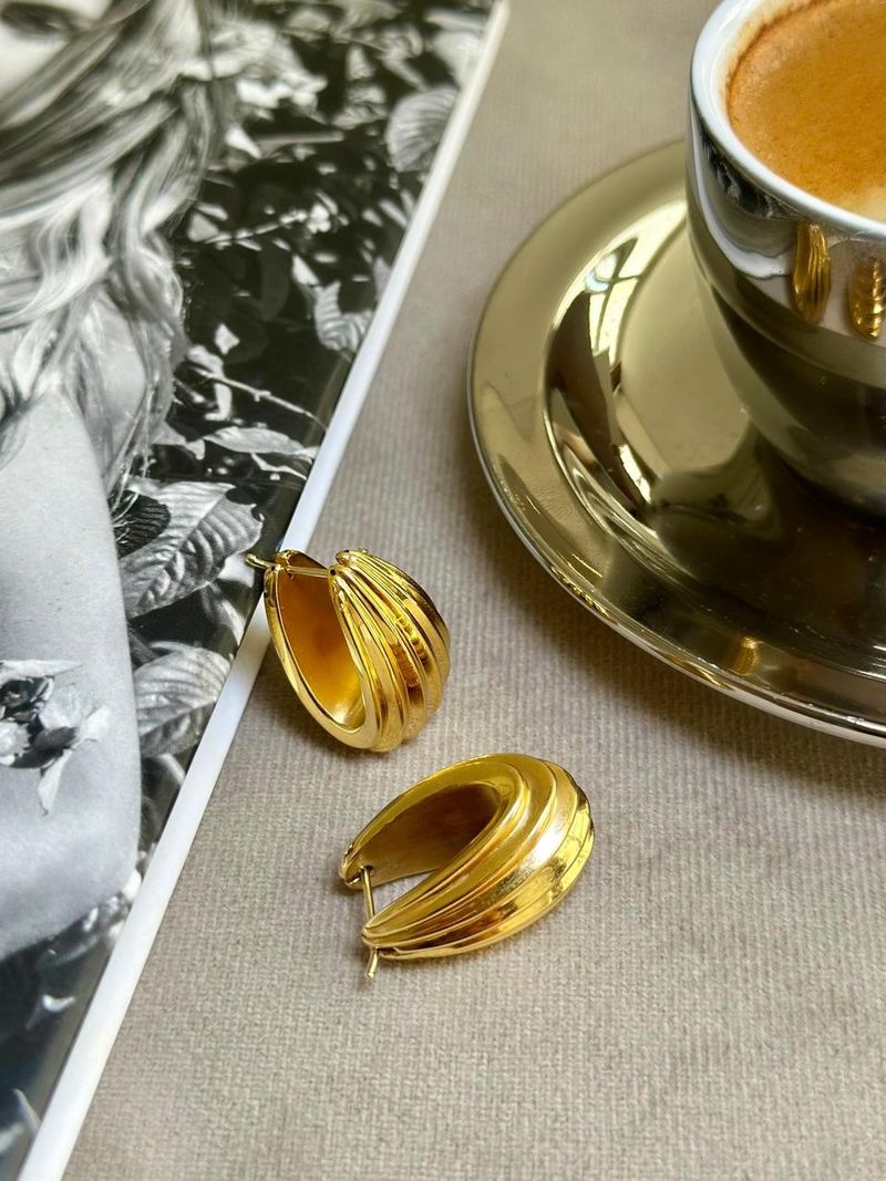 Argola Oval Frisada Ouro Amarelo 