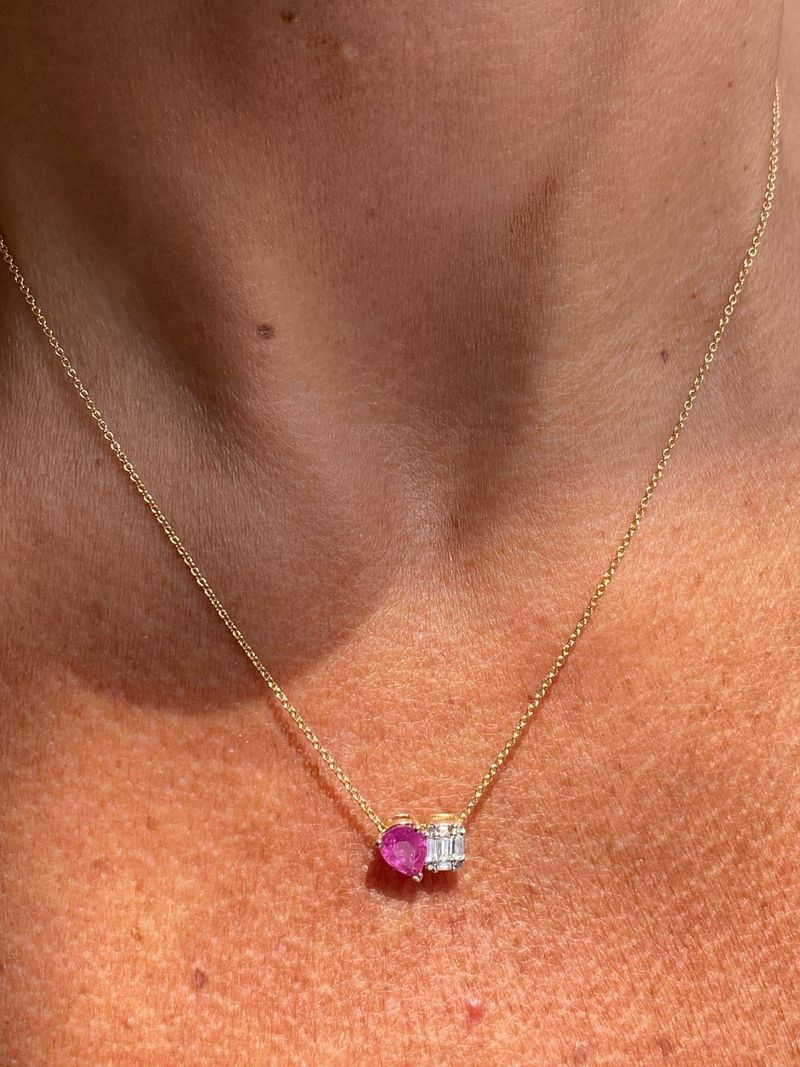 Colar Gota Rubi e Diamante Ouro Amarelo.