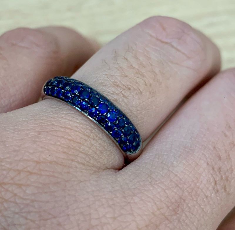 MEIA ALIANÇA SAFIRA AZUL OURO BRANCO.