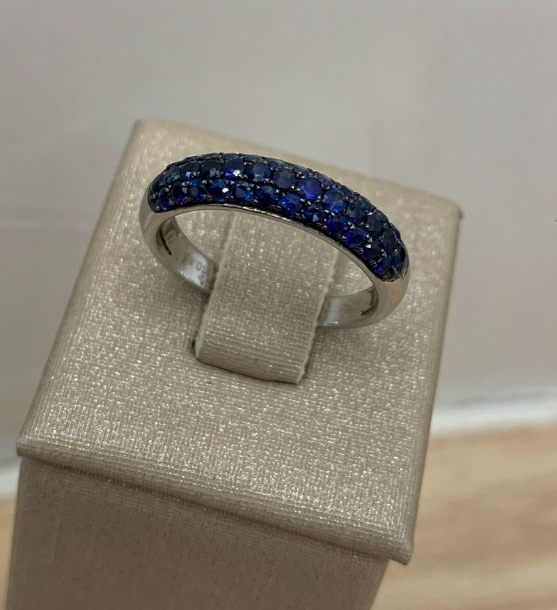 MEIA ALIANÇA SAFIRA AZUL OURO BRANCO.