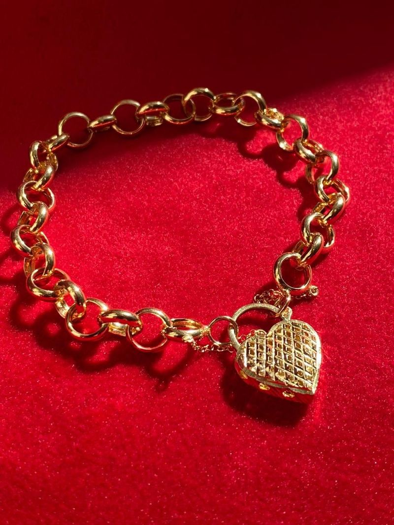Pulseira Elos com Coração Ouro Amarelo
