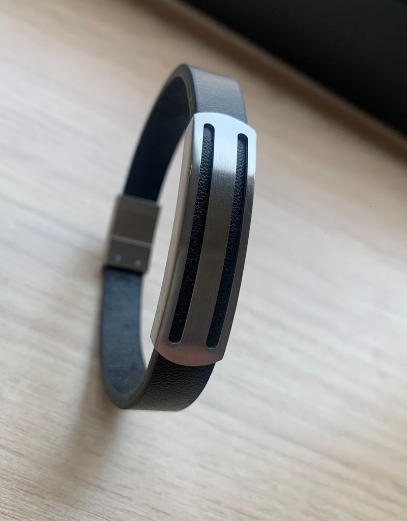 Bracelete Masculino Couro Liso Preto