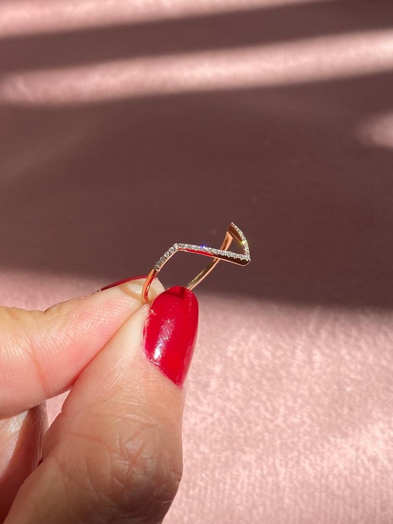 Anel Triângulo Diamante Ouro Rosê