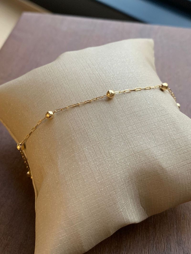 Pulseira Infantil Bolinhas Corrente Chapadinha Ouro Amarelo