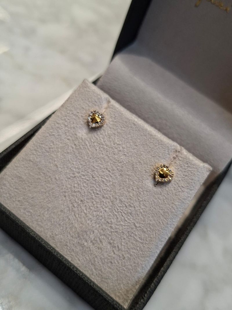 Brinco Infantil Coração  Diamante Ouro Amarelo