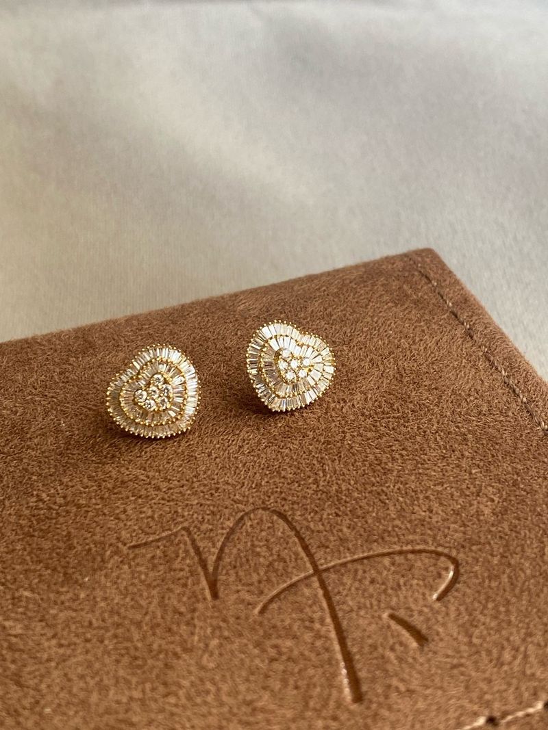 Brinco Coração Diamante Ouro Amarelo