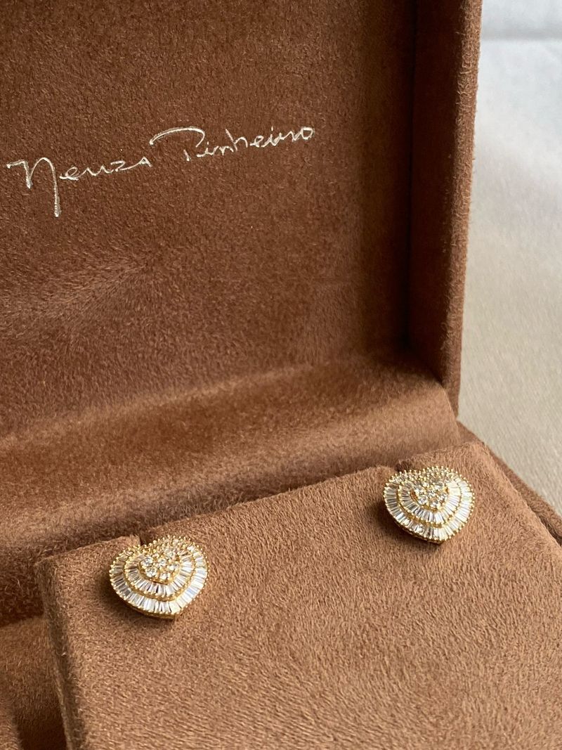 Brinco Coração Diamante Ouro Amarelo