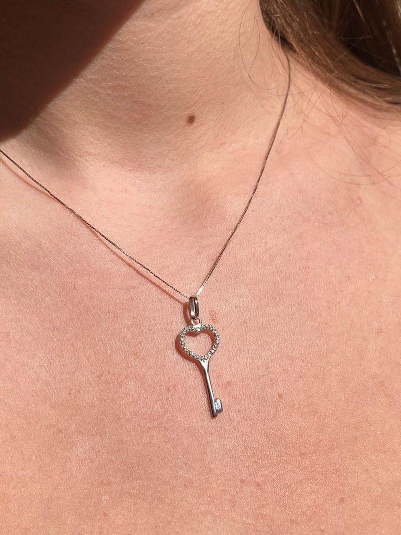 Colar Chave Diamante Ouro Branco