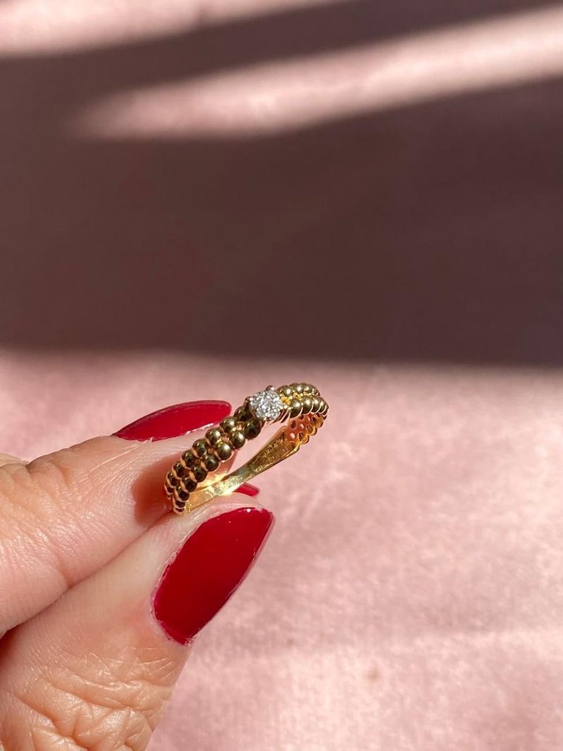Anel Solitário  Pavê Diamante Bolinhas Ouro Amarelo
