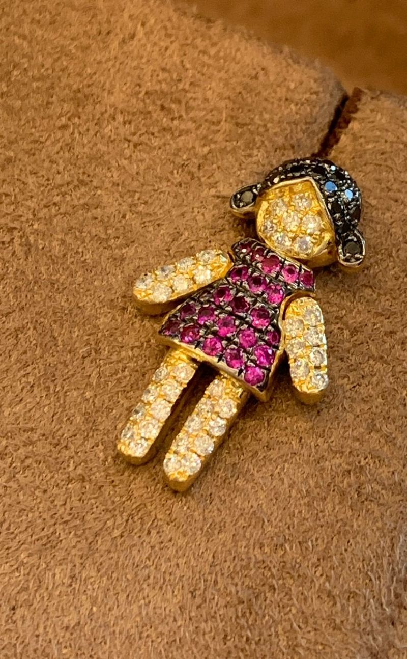 Pingente Menina Rubi Diamante Ouro Amarelo