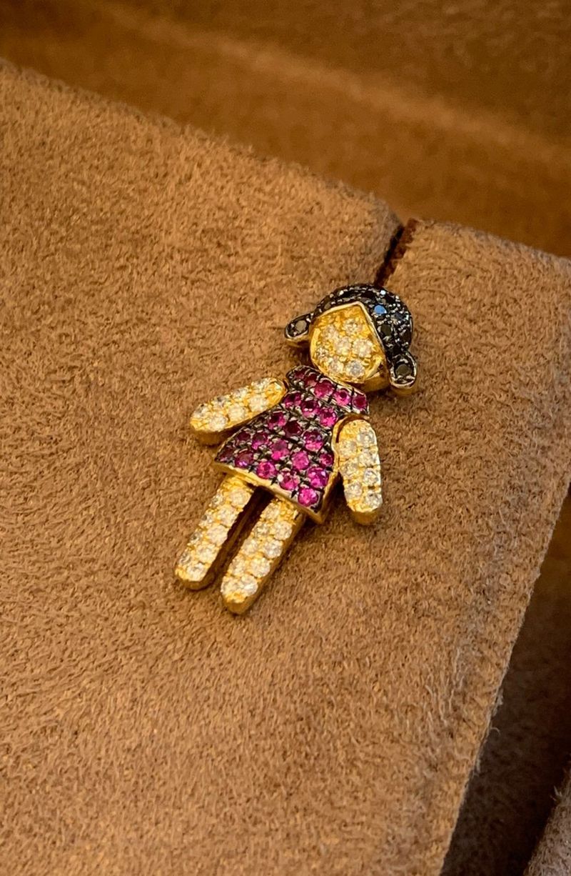Pingente Menina Rubi Diamante Ouro Amarelo