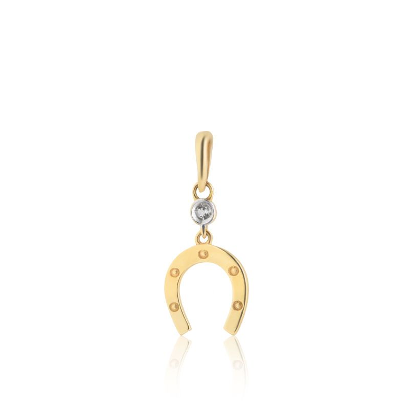 Pingente Ferradura Topázio Branco Ouro Amarelo
