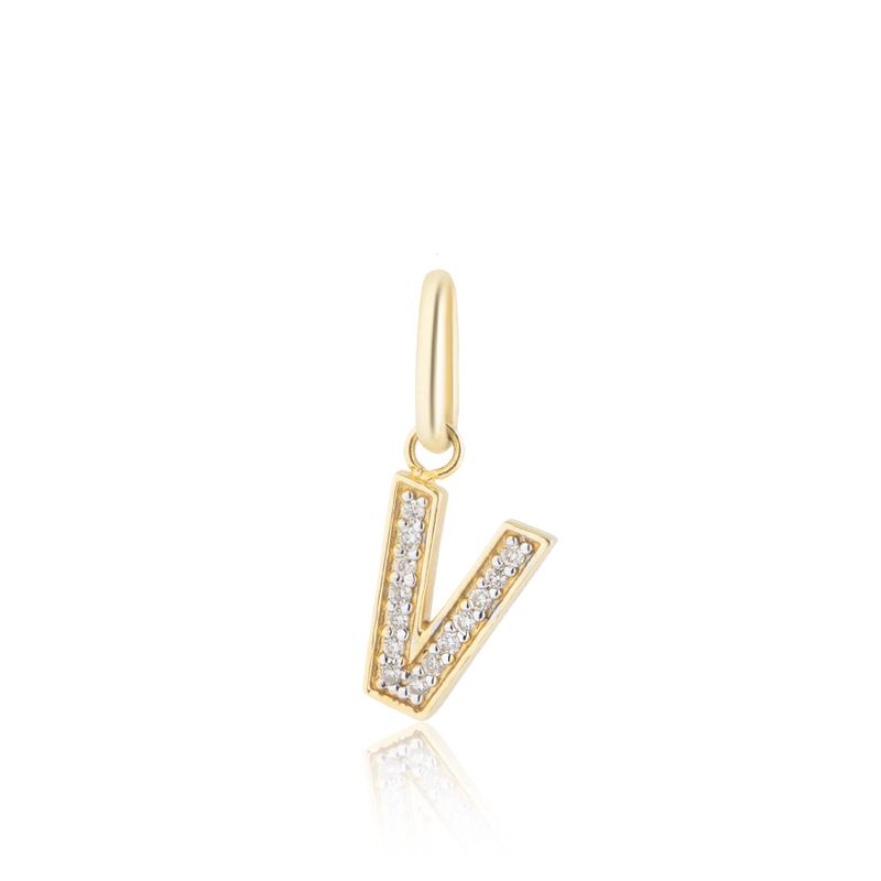 Pingente Letra V Diamante Ouro Amarelo