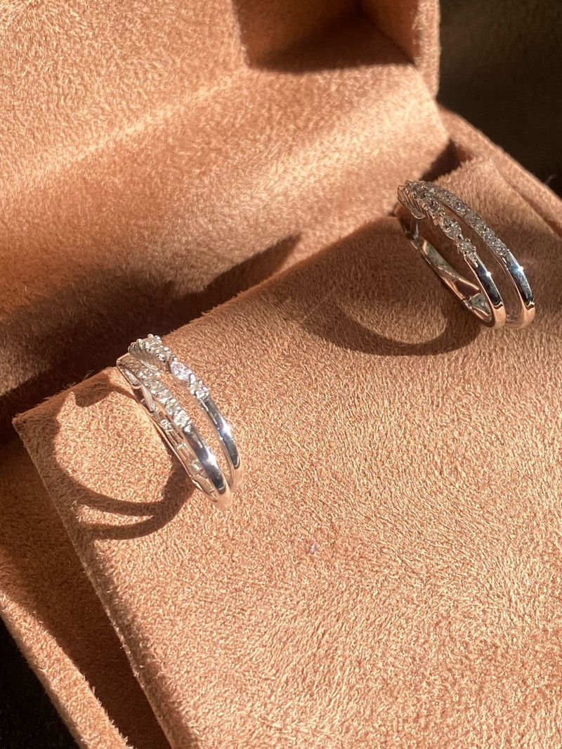 Brinco Argola Dupla Diamante Ouro Branco