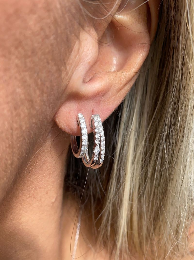 Brinco Argola Dupla Diamante Ouro Branco