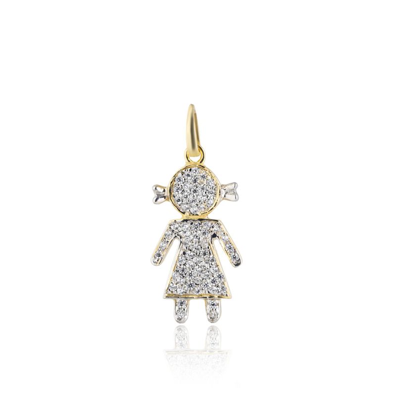 Pingente Menina Topázio Branco Ouro Amarelo