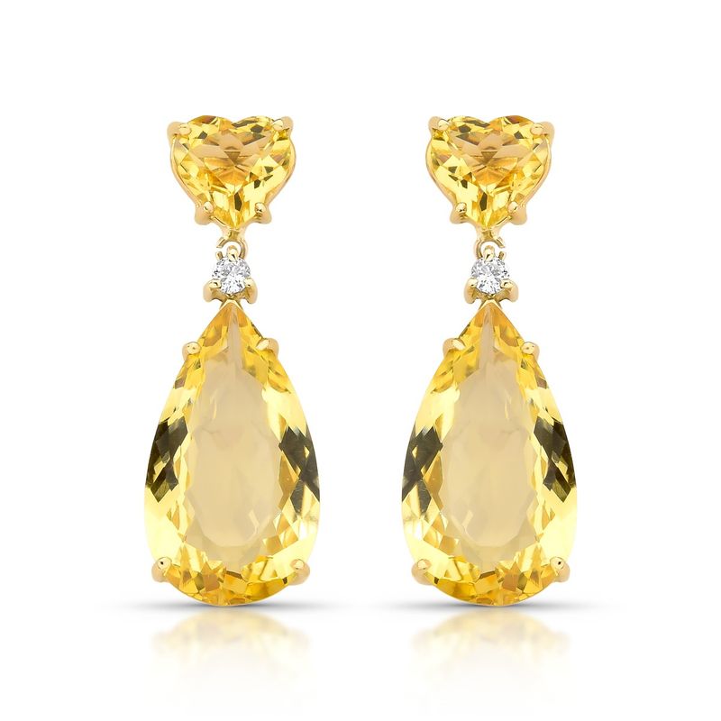 Brinco Berilo e Diamante Ouro Amarelo.