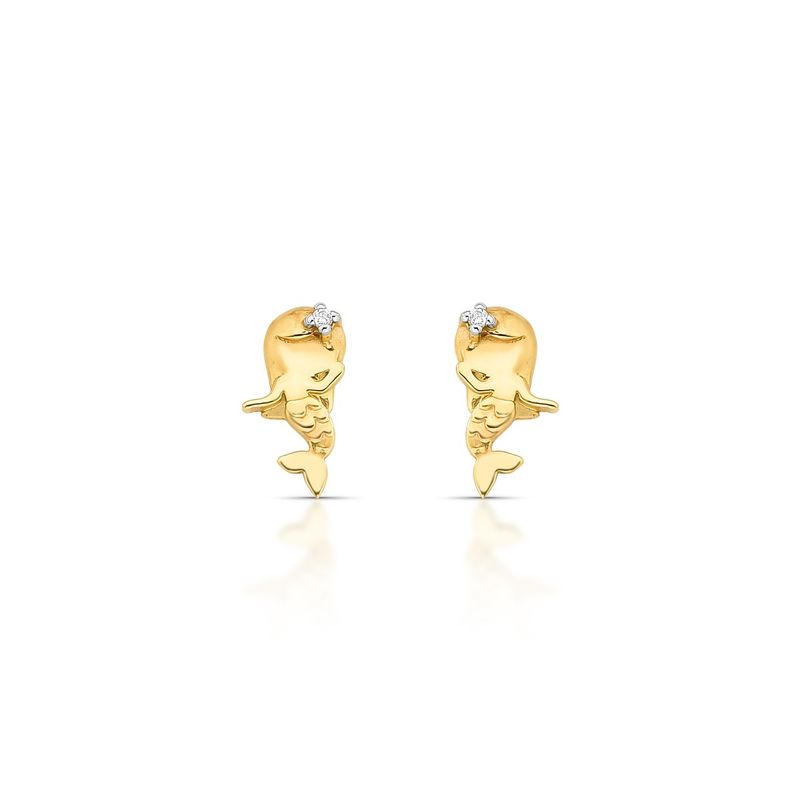 Brinco Infantil Sereia Diamante Ouro Amarelo
