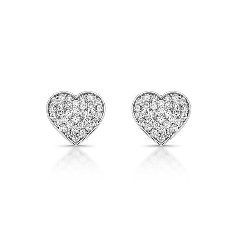 Brinco Coração Pavê Diamante Ouro Branco.