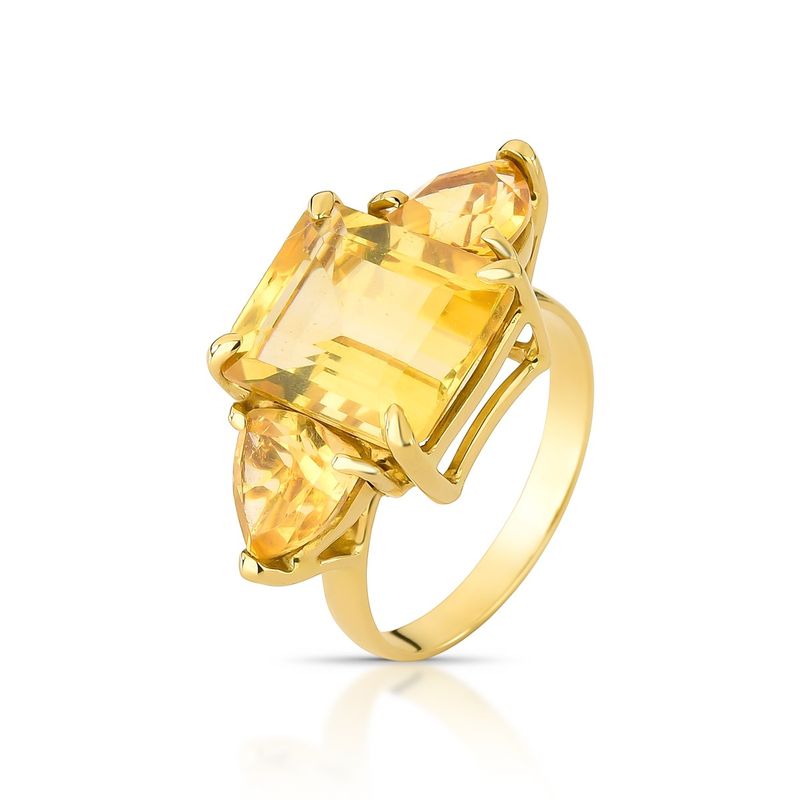 Anel Trio Citrino Ouro Amarelo 