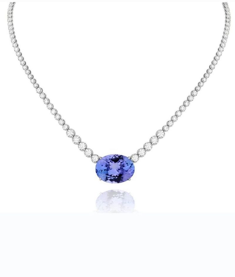 Colar Riviera Diamantes e Tanzanita Central Ouro Branco.