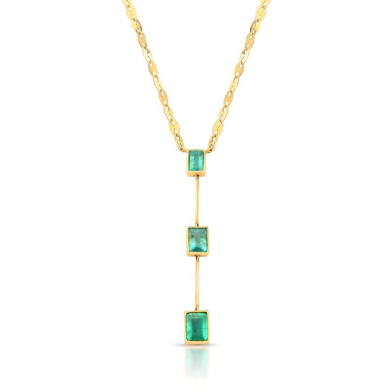 Colar Gravata Longo 3 Esmeraldas em Ouro  Amarelo