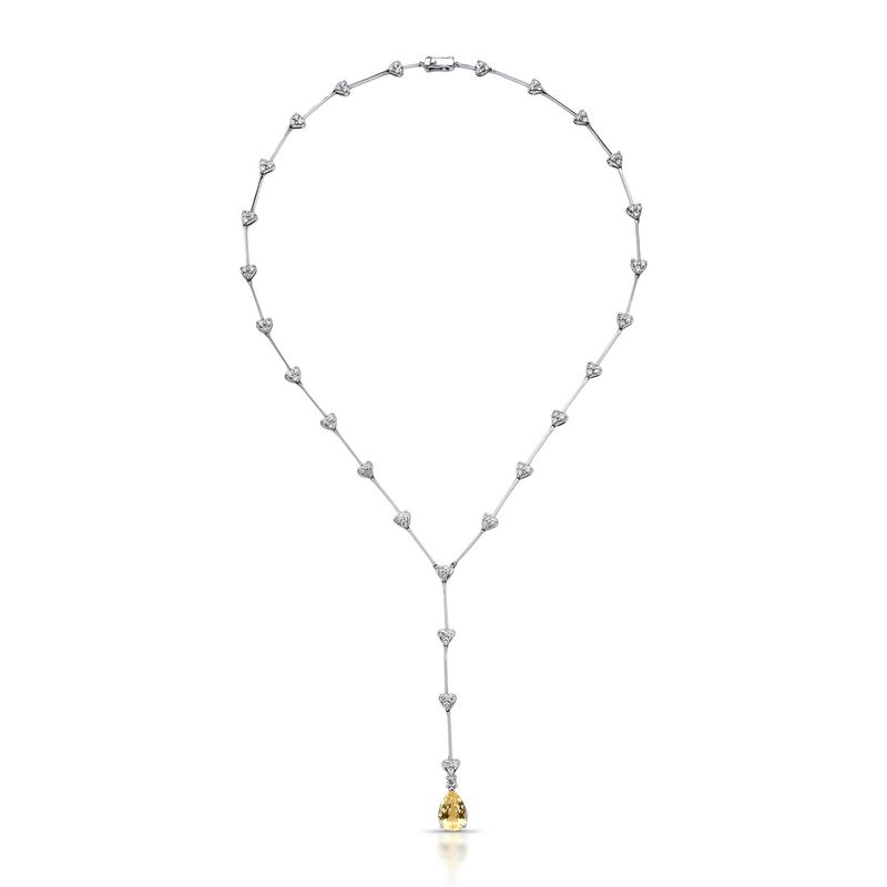 Colar Riviera Diamante Coração e Pingente Berilo Ouro Branco.