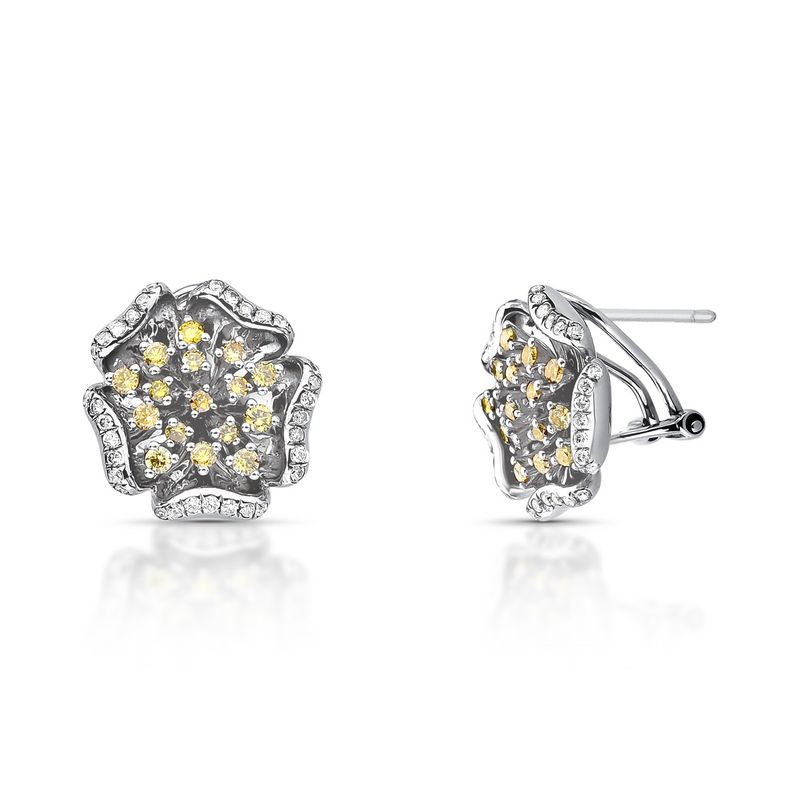 Brinco Flor Diamante Ouro Branco.