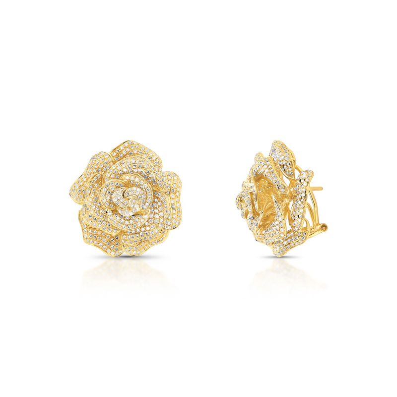 Brinco Flor Pavê de Diamantes em Ouro Amarelo 