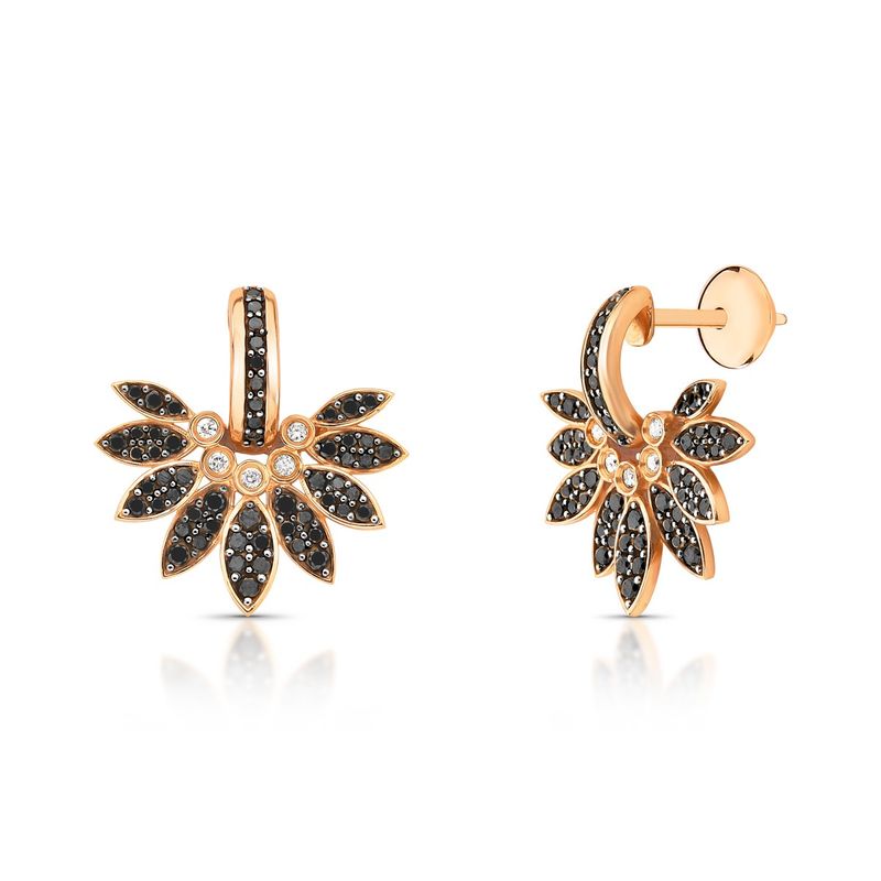 Brinco Leque Diamante Branco e Black Ouro Rose