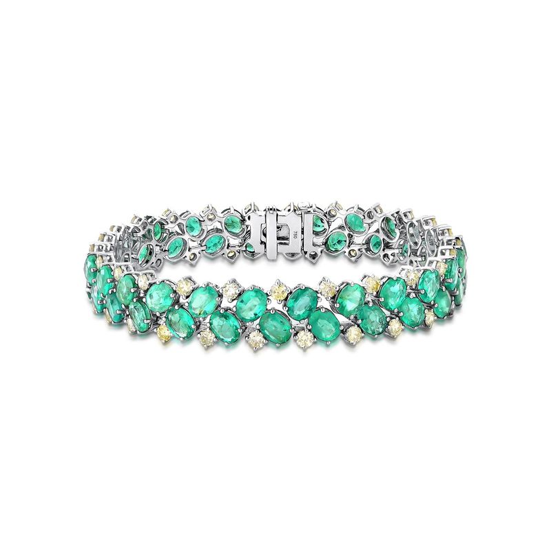 Pulseira Esmeralda e Diamante Ouro Amarelo